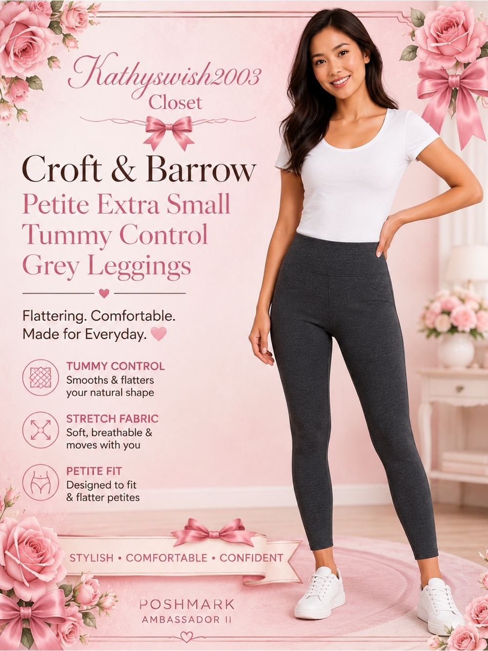 Croft and Barrow Petite Extra Small Tummy Control Grey Leggings